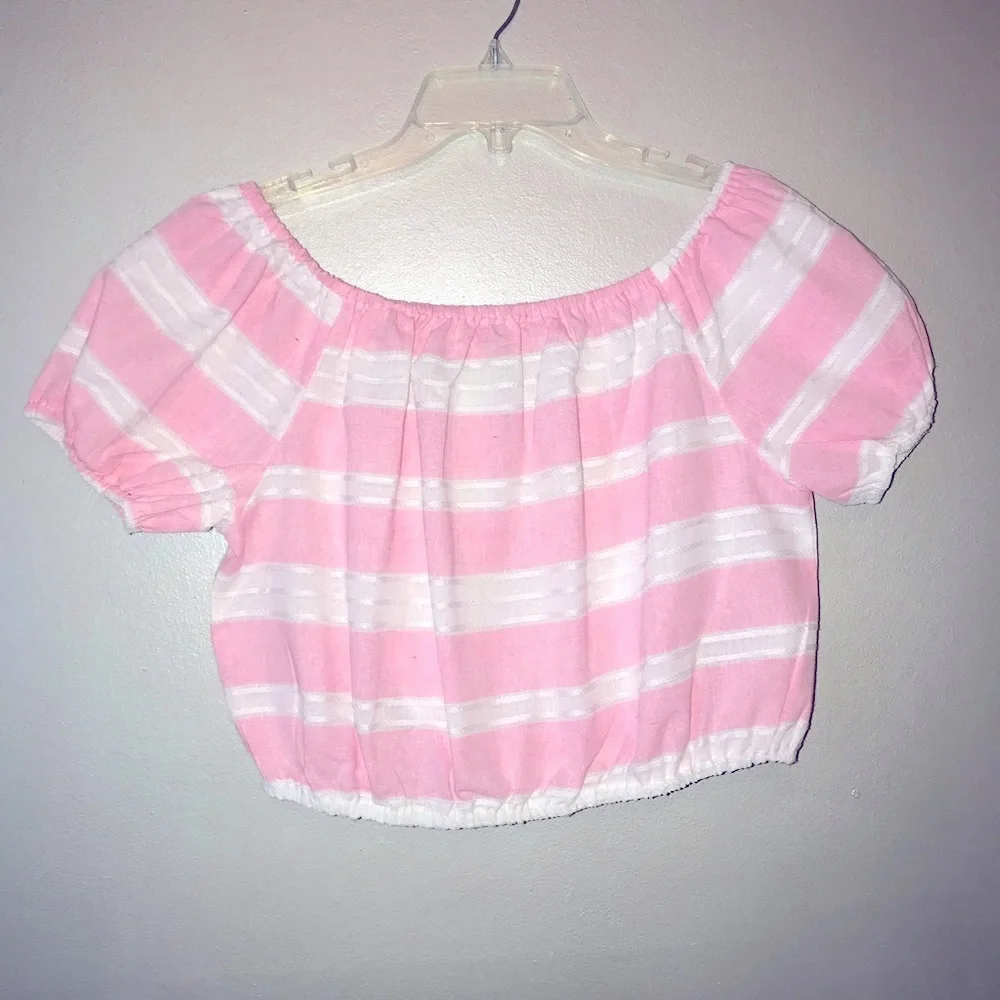 Francesca’s Helene Pink Striped Crop Top Size Large - Picture 3 of 8